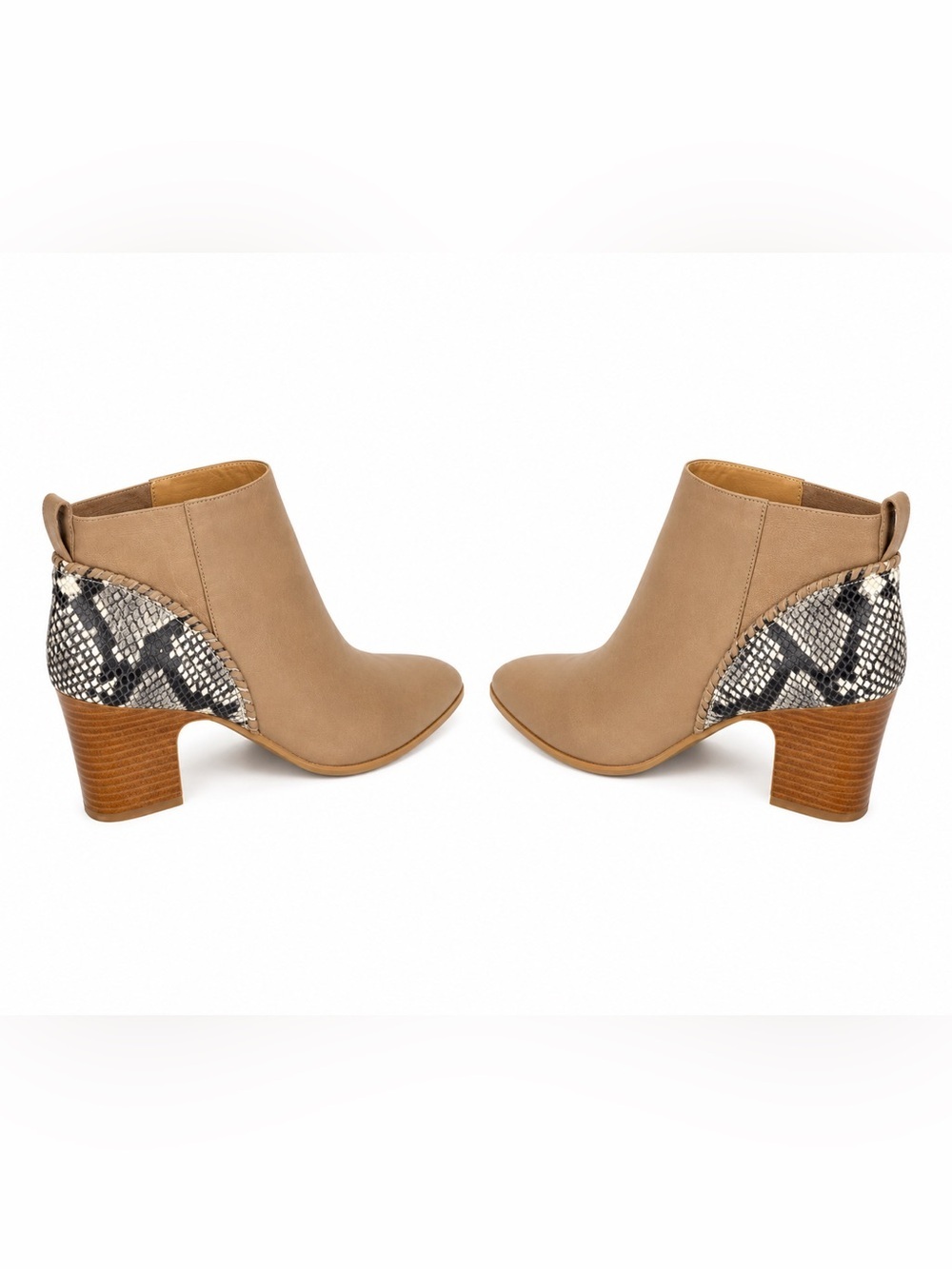 Jack Rogers Snakeskin Accent Tan Ankle Boots